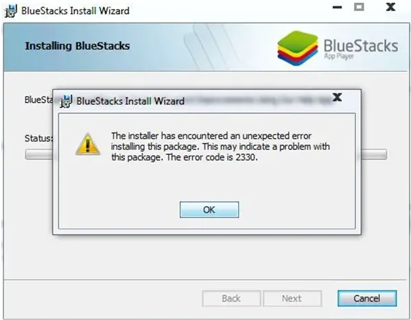 Application BlueStacks [Version: beta 1] for Windows installation error: